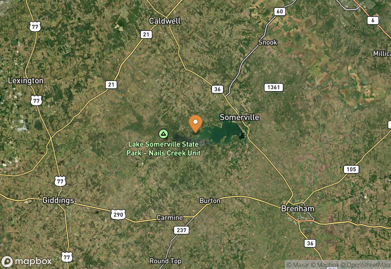 Satellite map of Lake Somerville SP